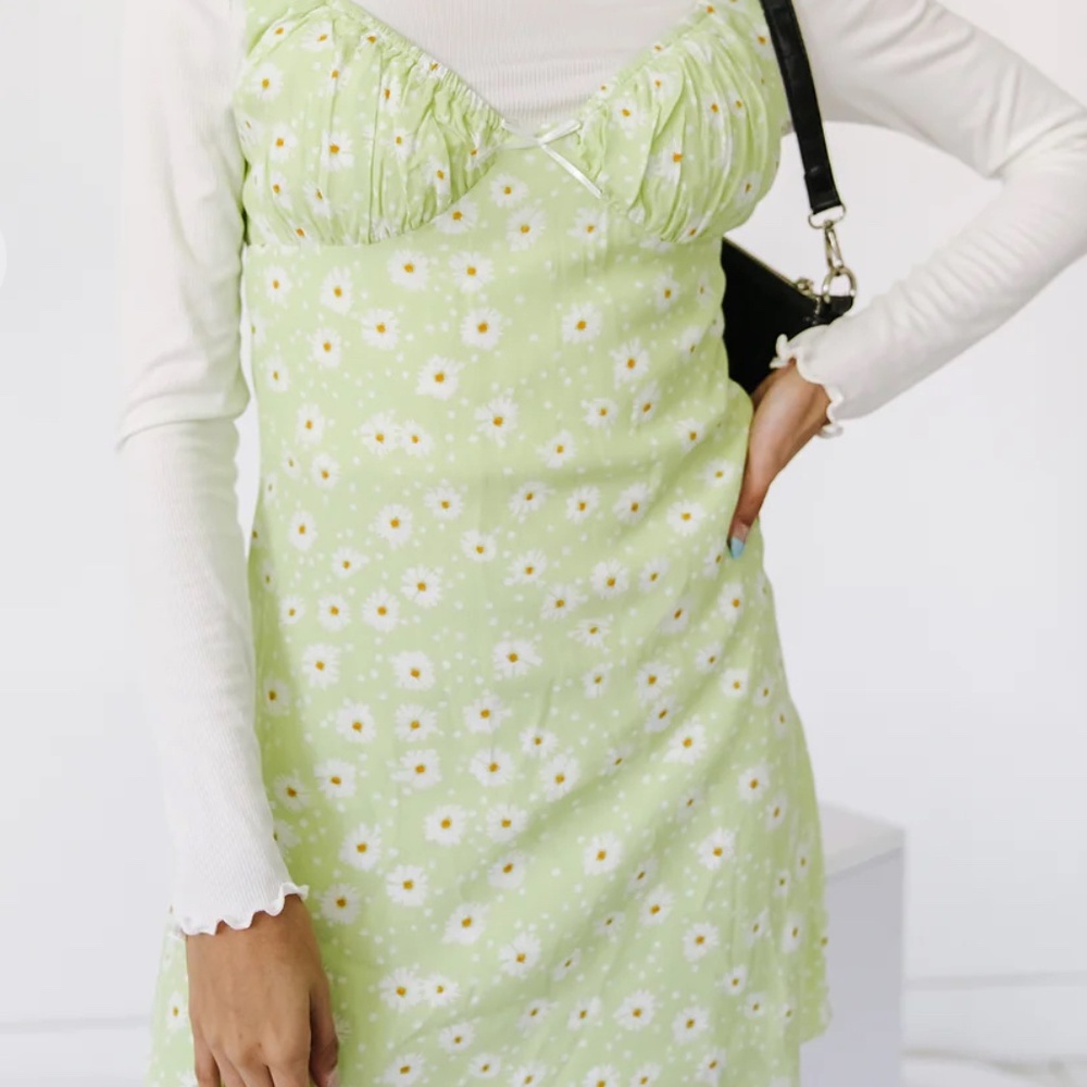 Floral light green milkmaid dress
